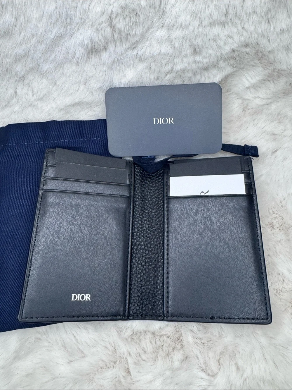 Dior Black Pebbled Leather Bifold Card Wallet with Silver CD ‼️No Box‼️